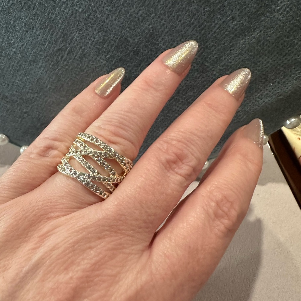 Silver Tone Crystal Multi-Band Women's Ring
